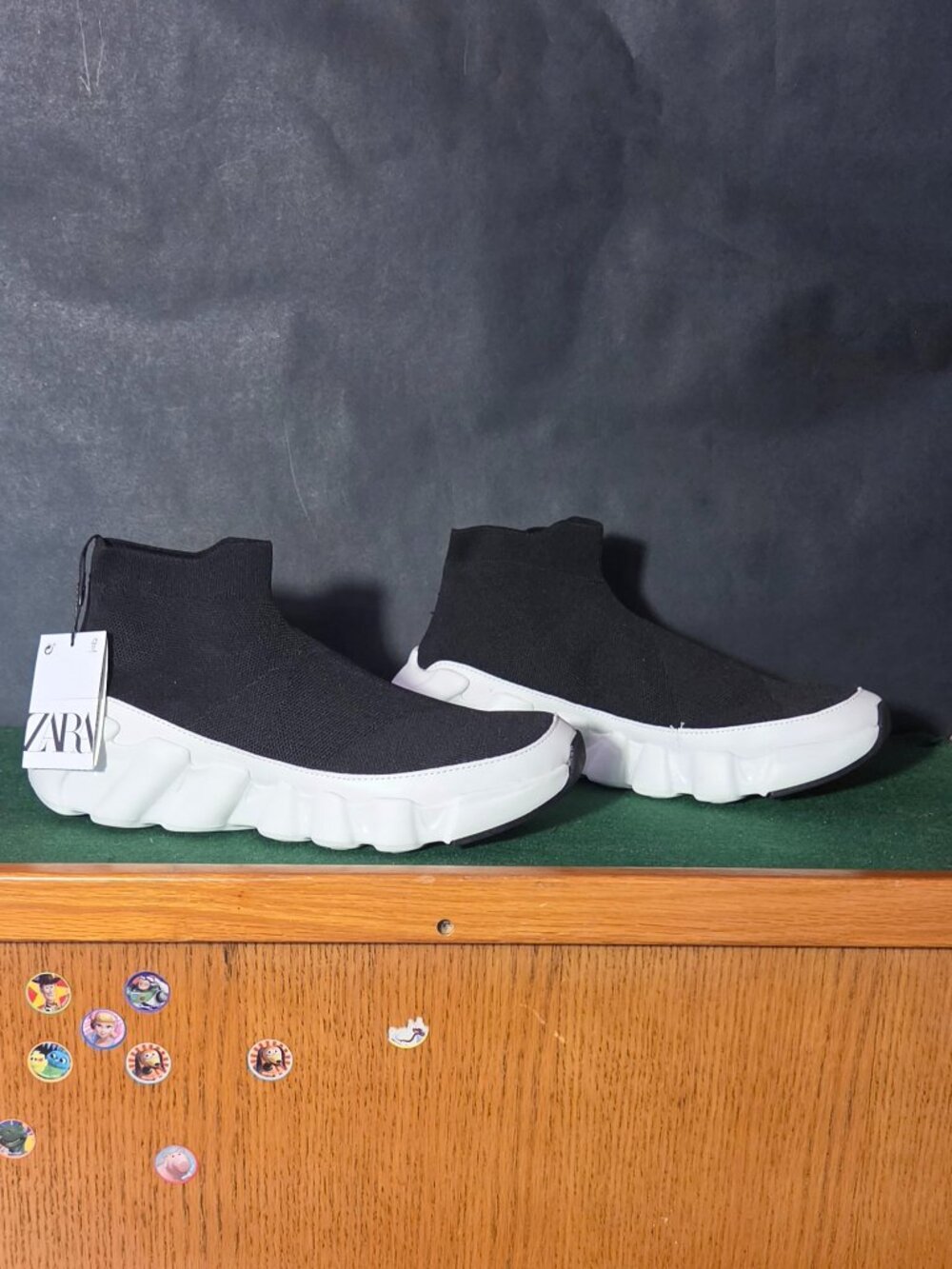 Zara Black Knit Sock Sneakers Chunky White Sole NWT